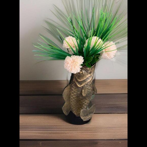 VTG Koi Fish Brass Vase Statue Sculpture Home Decor - Picture 2 of 15